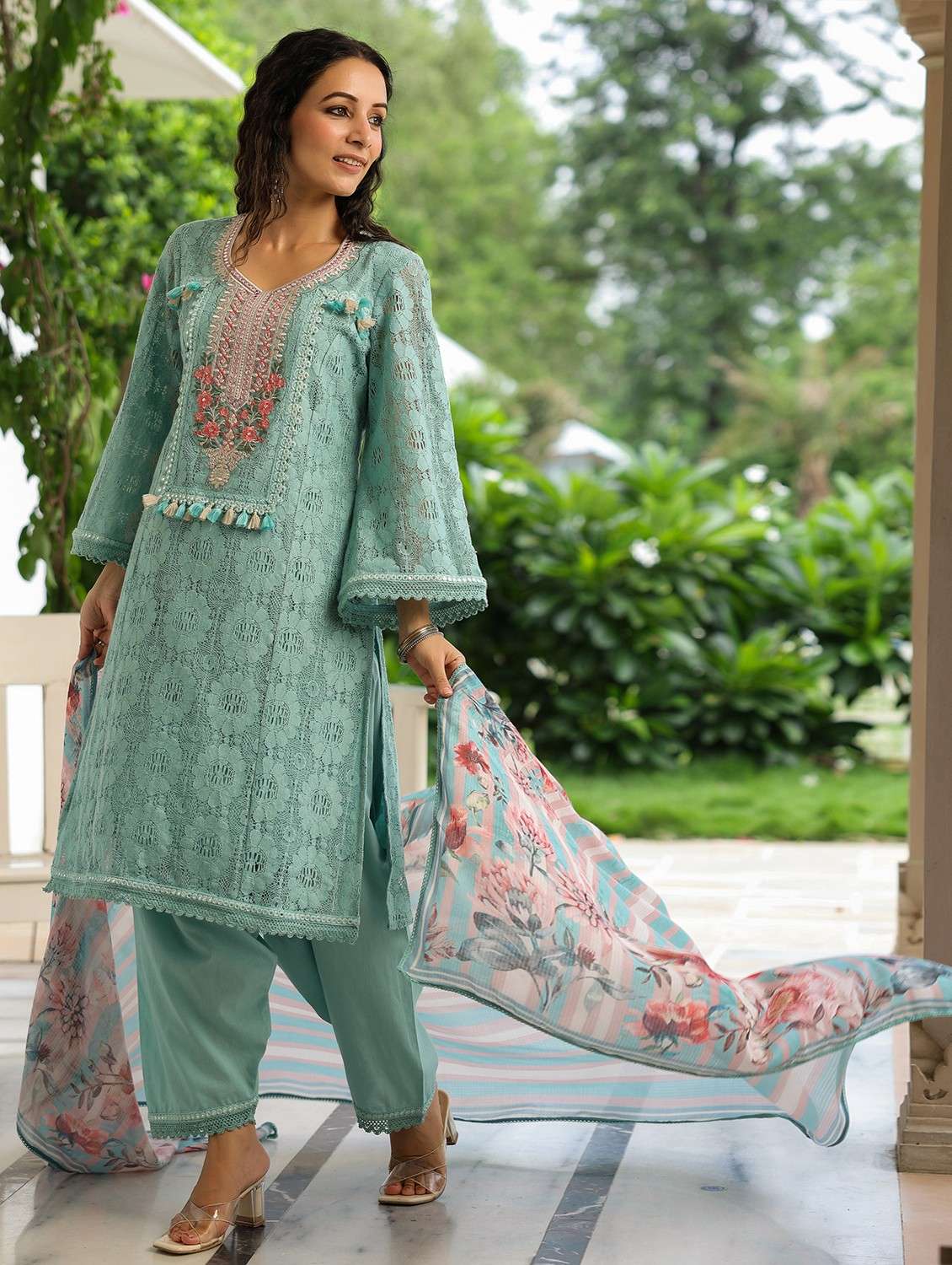 women embroidered long sleeve kurta pant with dupatta set - 22093254 - Standard Image - 2