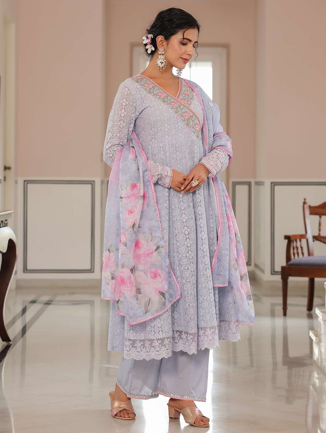 women embroidered long sleeve kurta pant with dupatta set - 22093256 - Standard Image - 2