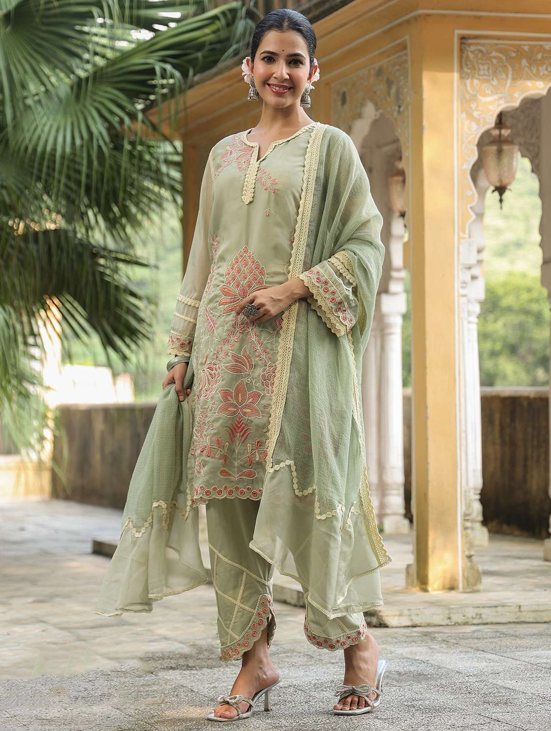 women embroidered long sleeve kurta pant with dupatta set - 22093258 - Standard Image - 2