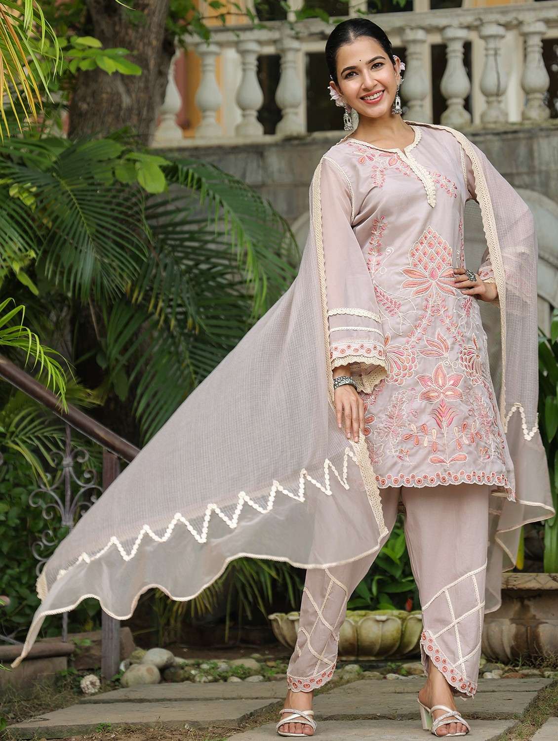 women embroidered long sleeve kurta pant with dupatta set - 22093259 - Standard Image - 2