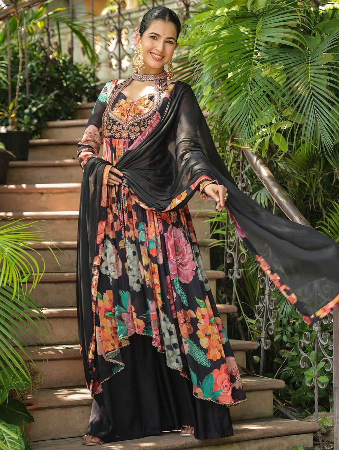 women embroidered long sleeve kurta palazzo with dupatta set - 22093260 - Standard Image - 2