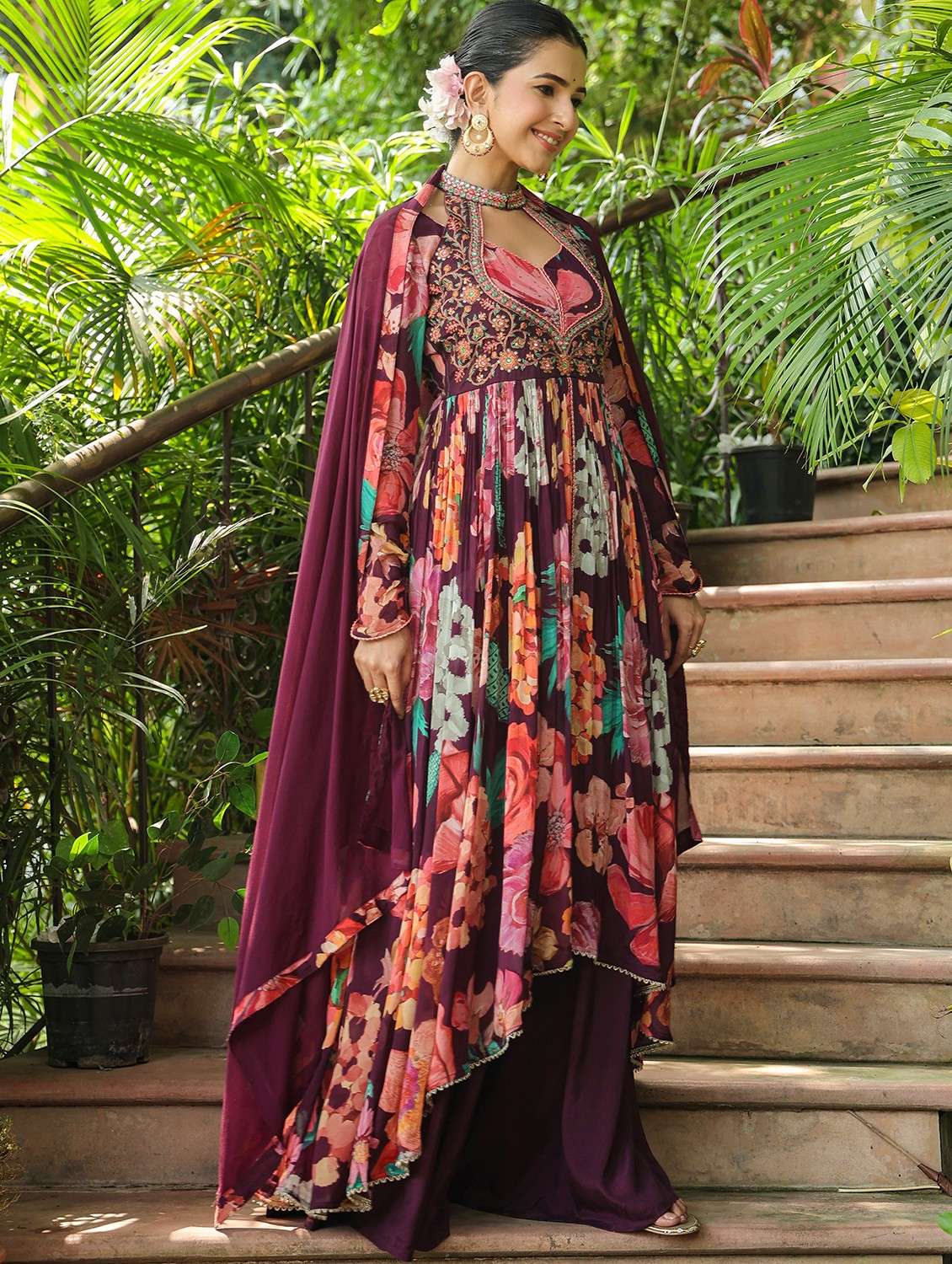 women embroidered long sleeve kurta palazzo with dupatta set - 22093261 - Standard Image - 2