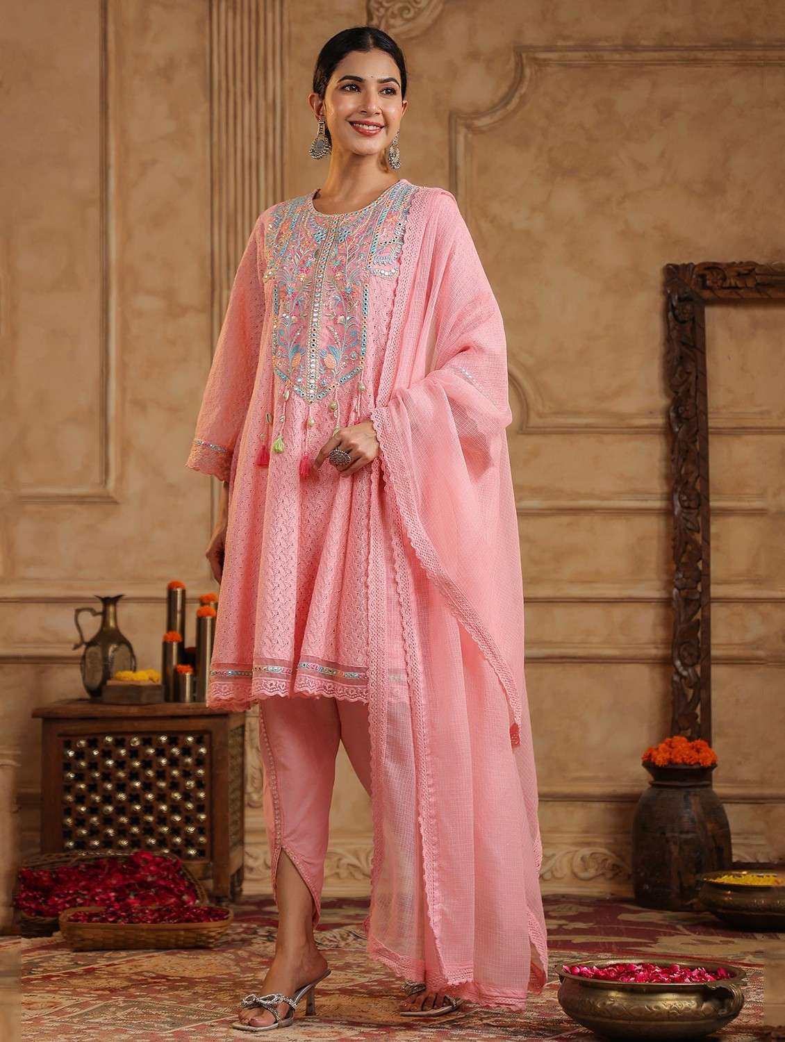 women embroidered long sleeve kurta pant with dupatta set - 22093264 - Standard Image - 2