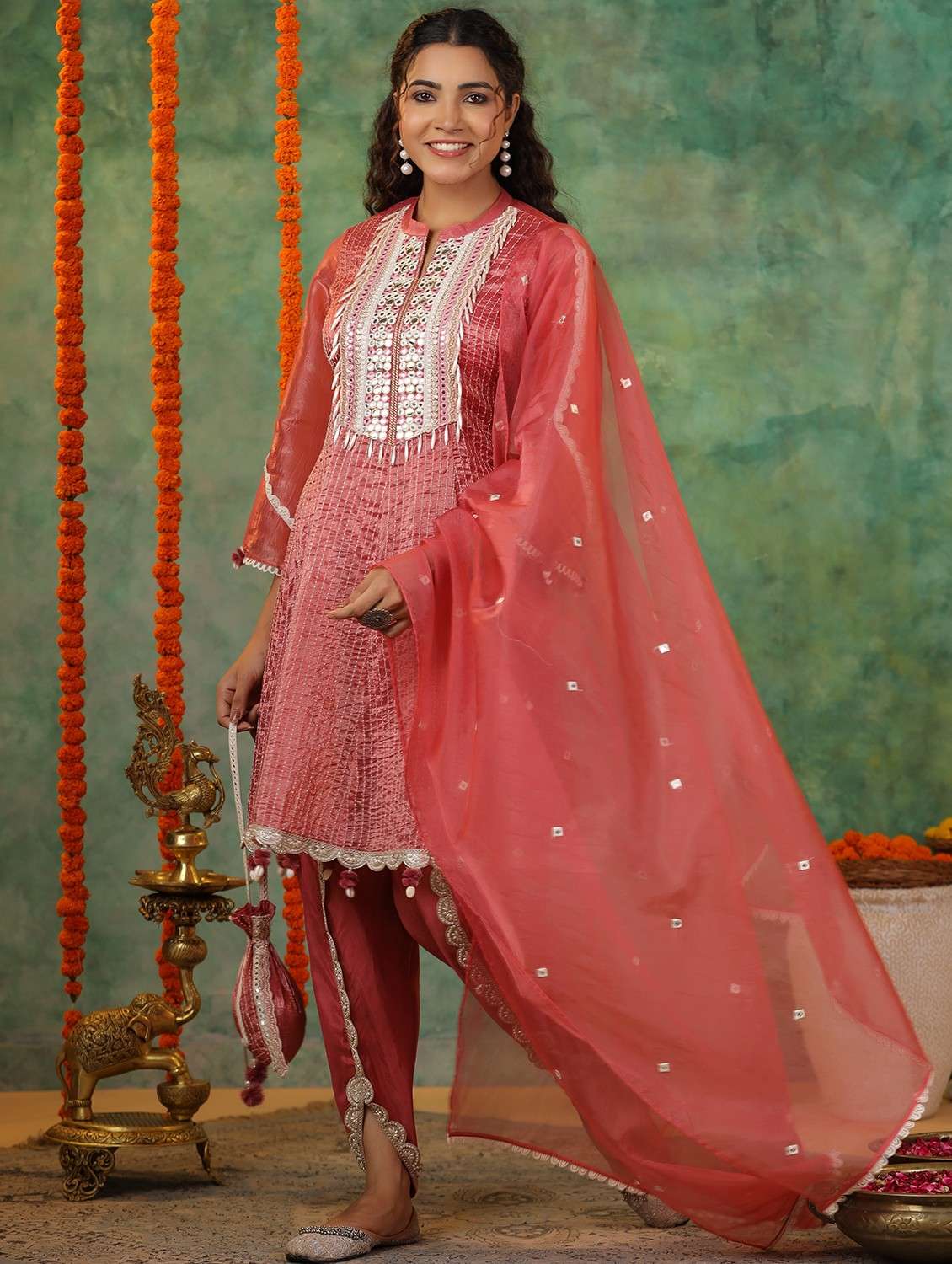 women embroidered three quarter sleeve kurta pant with dupatta set - 22093268 - Standard Image - 2