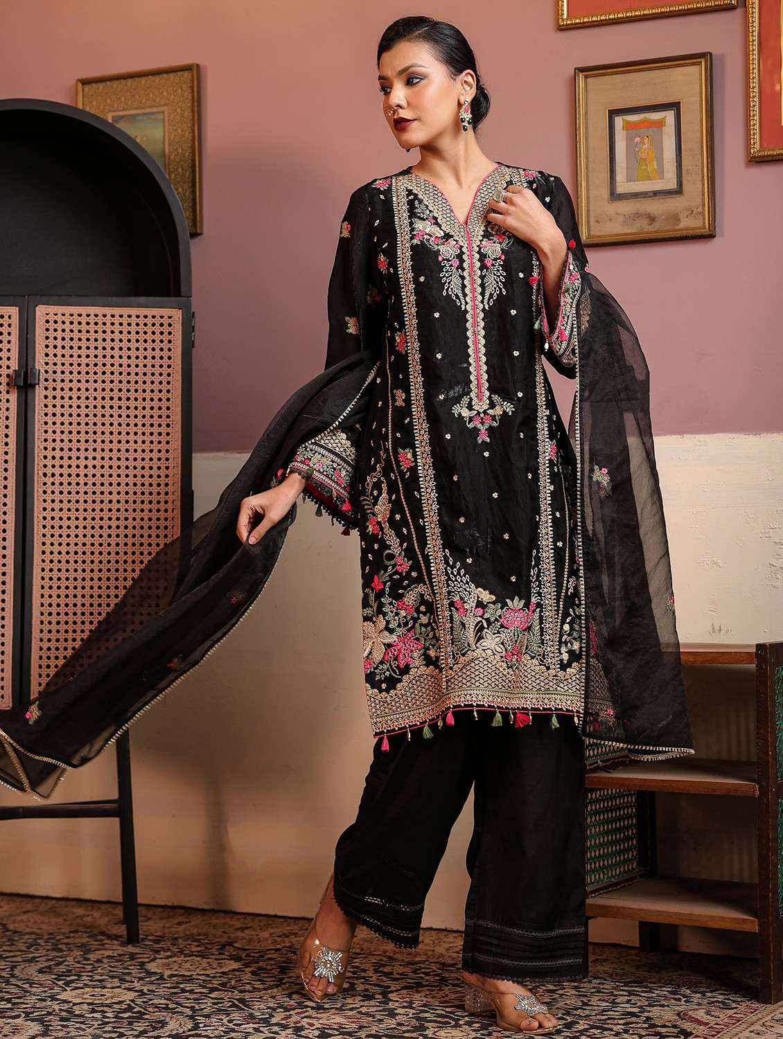 women embroidered long sleeve kurta pant with dupatta set - 22093269 - Standard Image - 2