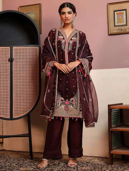 women embroidered long sleeve kurta pant with dupatta set - 22093270 - Standard Image - 0