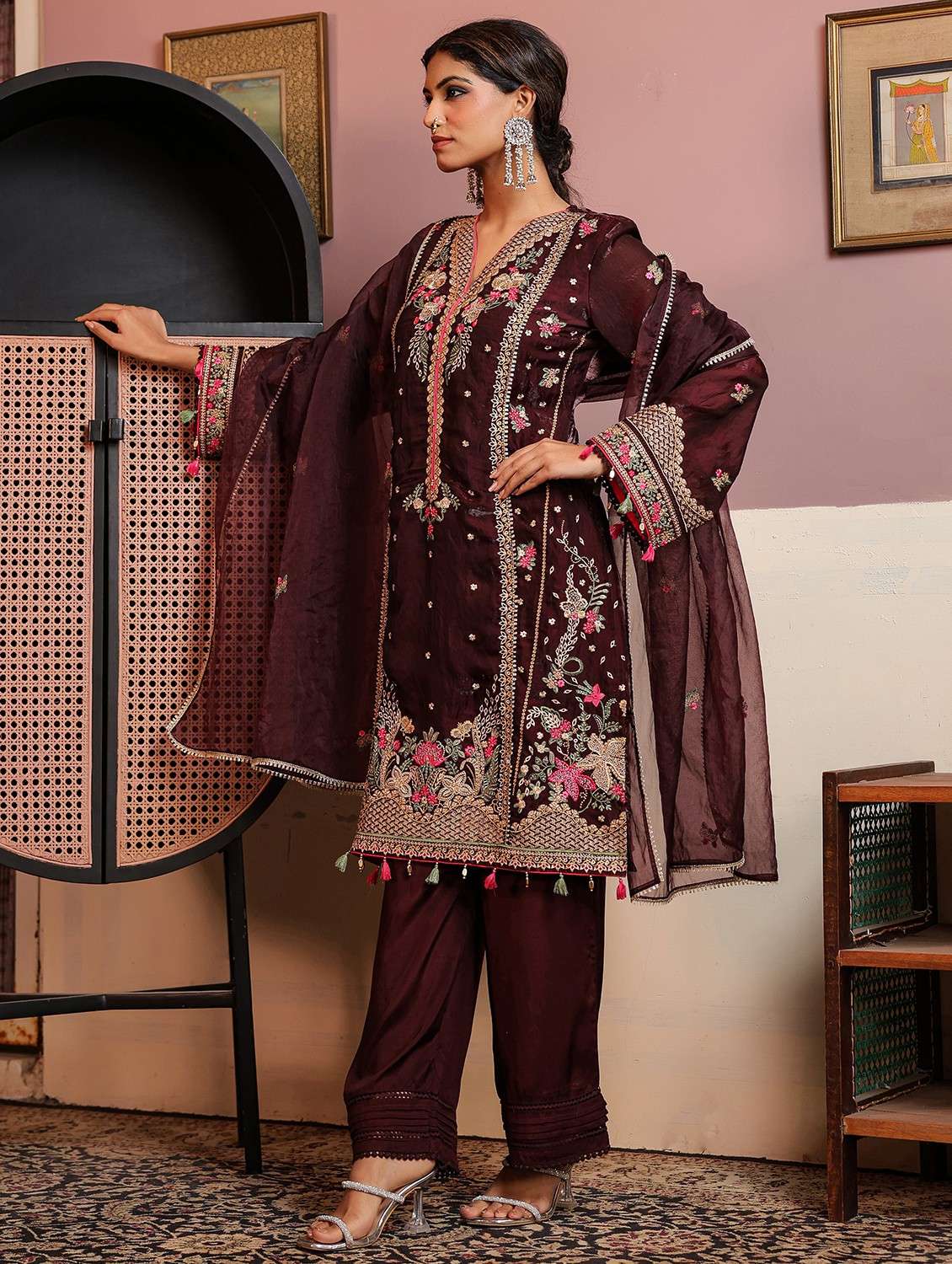 women embroidered long sleeve kurta pant with dupatta set - 22093270 - Standard Image - 2