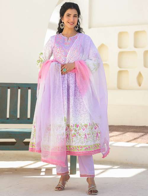 women embroidered three quarter sleeve kurta pant with dupatta set - 22093272 -  Standard Image - 0