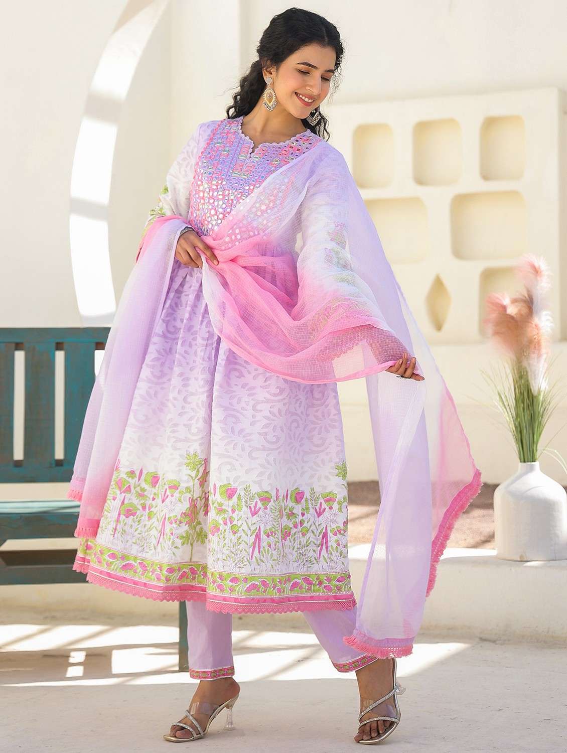 women embroidered three quarter sleeve kurta pant with dupatta set - 22093272 - Standard Image - 2