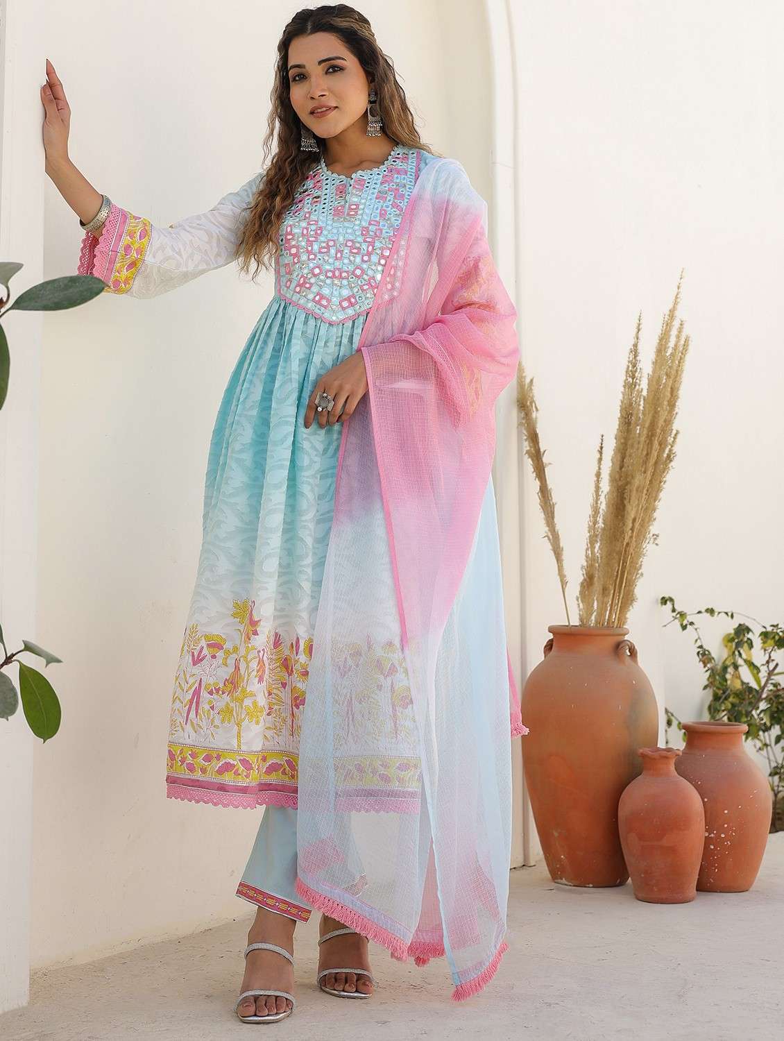 women embroidered long sleeve kurta pant with dupatta set - 22093273 - Standard Image - 2
