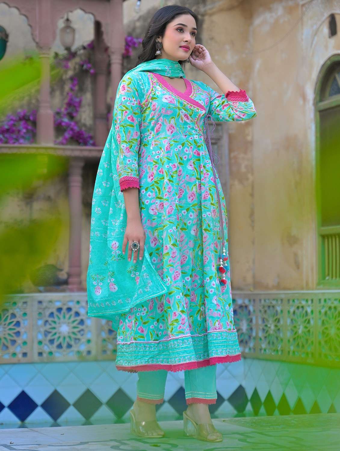 women embroidered three quarter sleeve kurta pant with dupatta set - 22093275 - Standard Image - 2