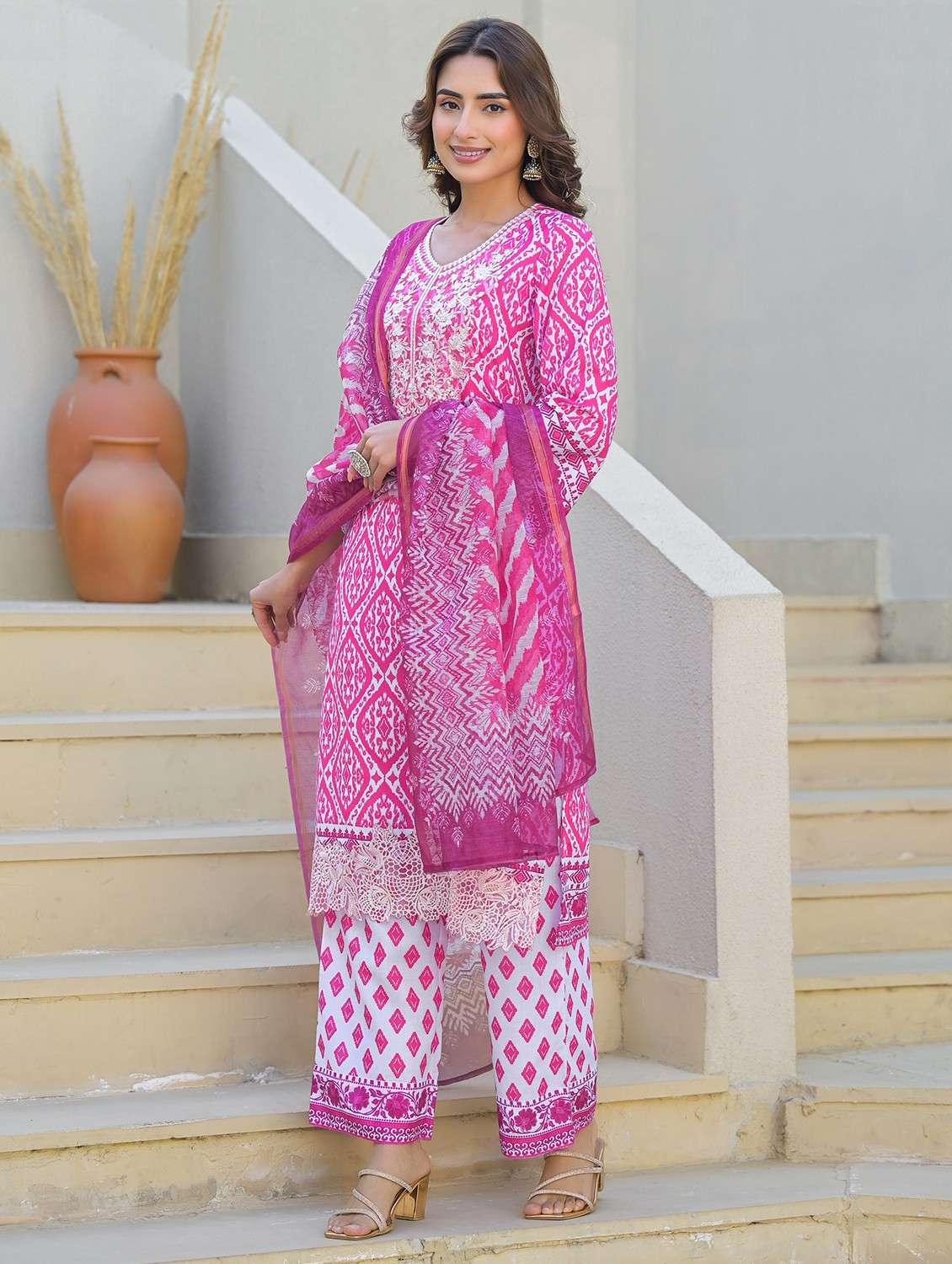 women embroidered long sleeve kurta pant with dupatta set - 22093279 - Standard Image - 2