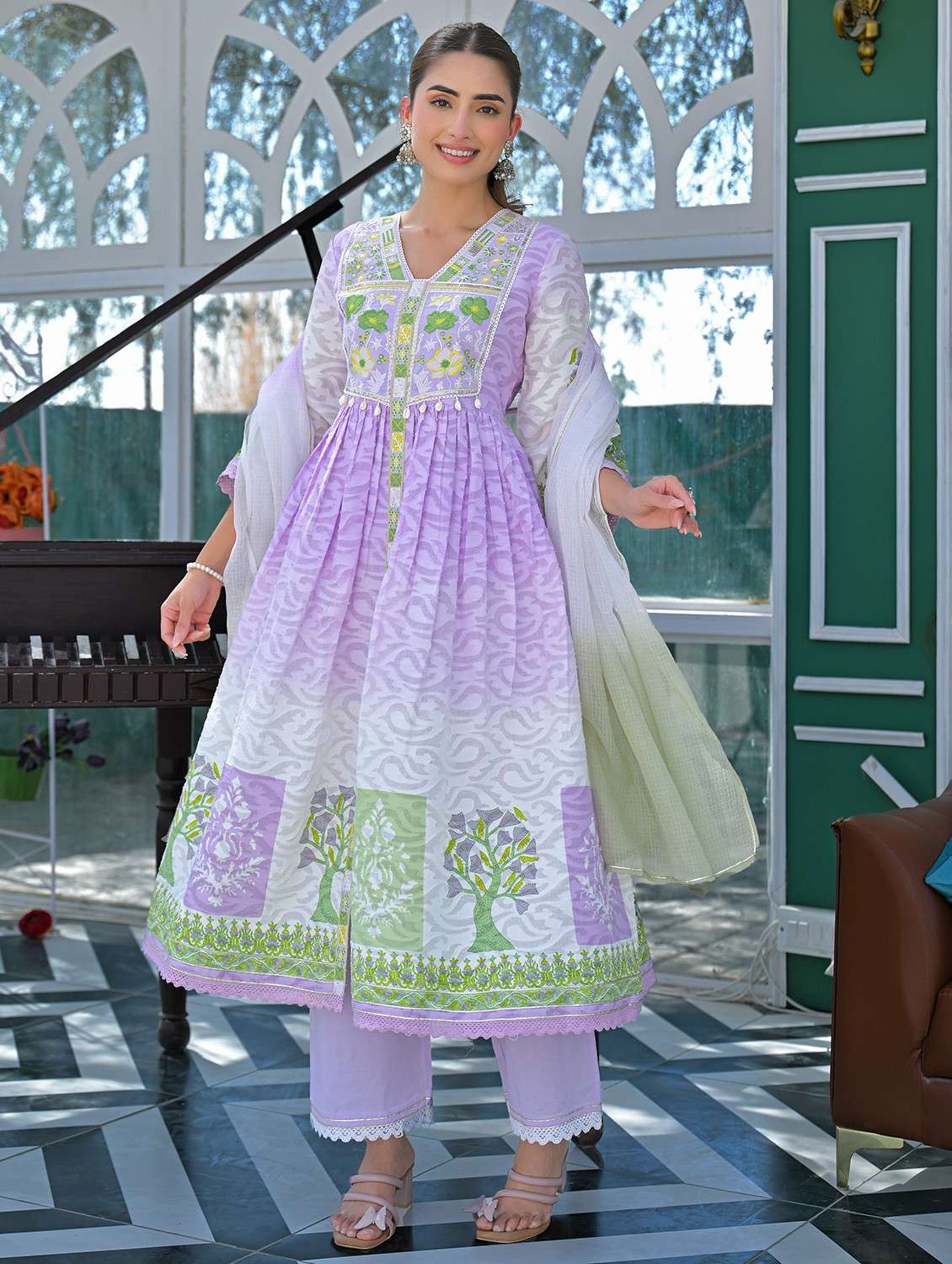 women embroidered three quarter sleeve kurta pant with dupatta set - 22093283 - Standard Image - 2