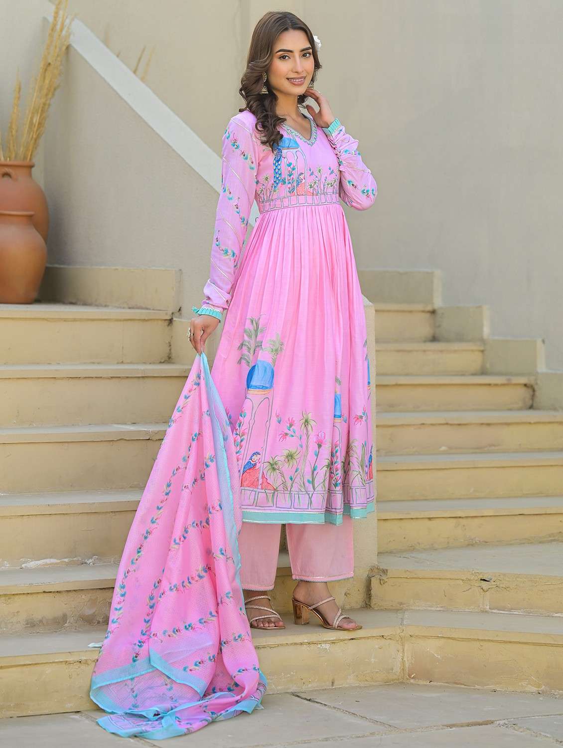 women printed long sleeve kurta pant with dupatta set - 22093285 - Standard Image - 2