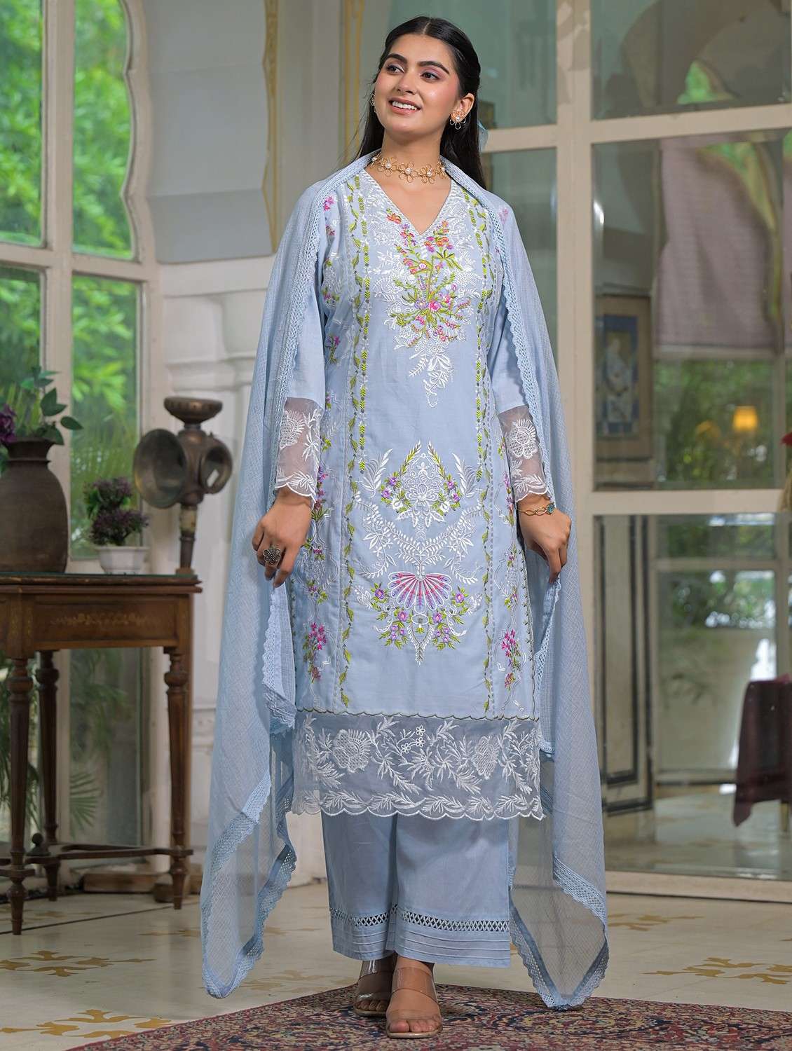 women embroidered long sleeve kurta pant with dupatta set - 22093292 - Standard Image - 2