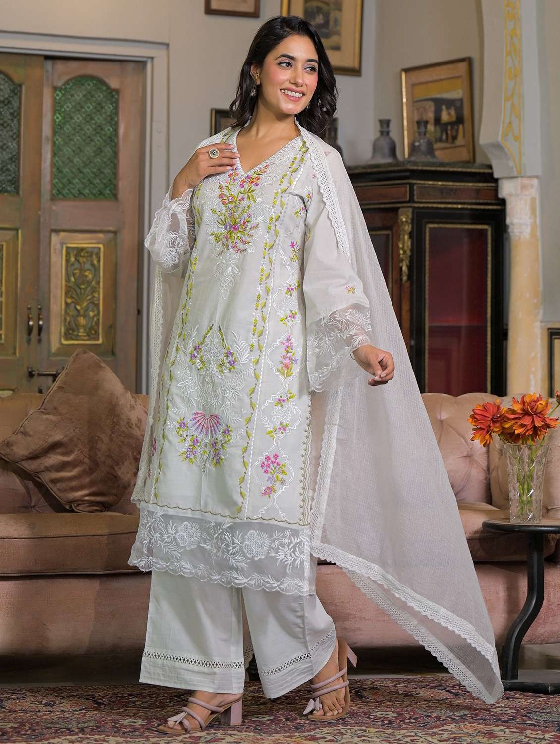women embroidered long sleeve kurta pant with dupatta set - 22093294 - Standard Image - 2
