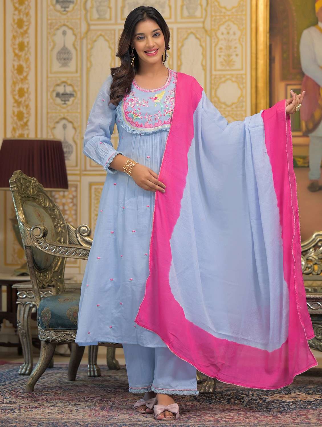 women embroidered long sleeve kurta pant with dupatta set - 22093295 - Standard Image - 2