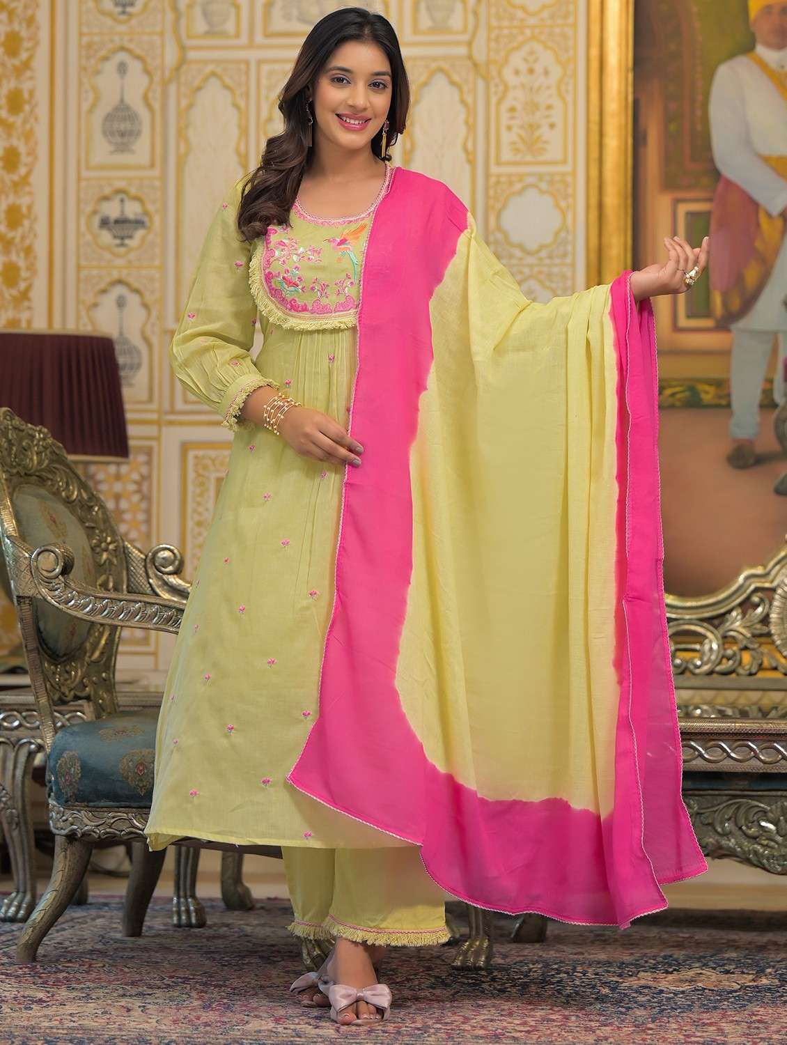 women embroidered long sleeve kurta pant with dupatta set - 22093297 - Standard Image - 2