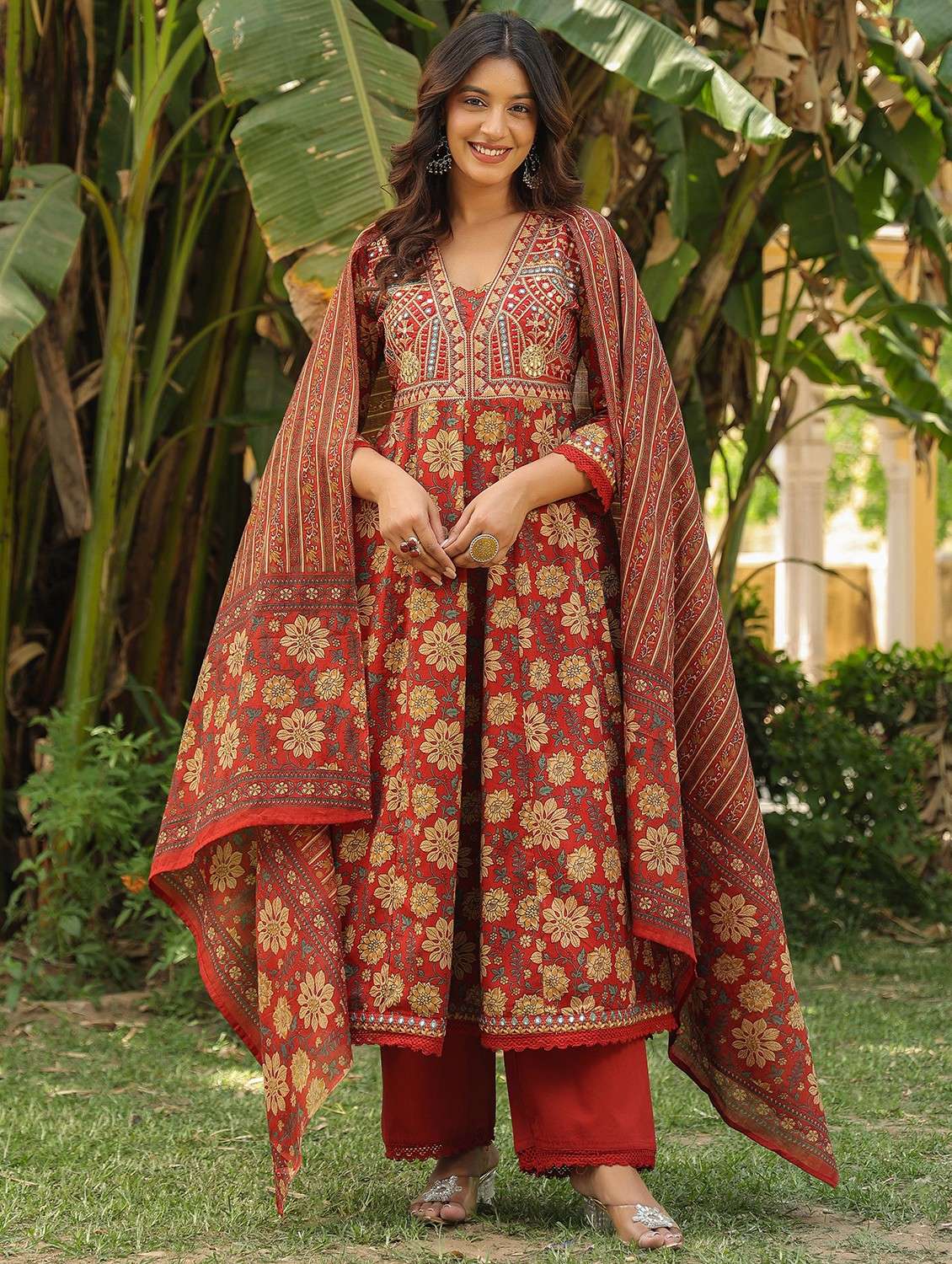 women embroidered three quarter sleeve kurta pant with dupatta set - 22093299 - Standard Image - 2