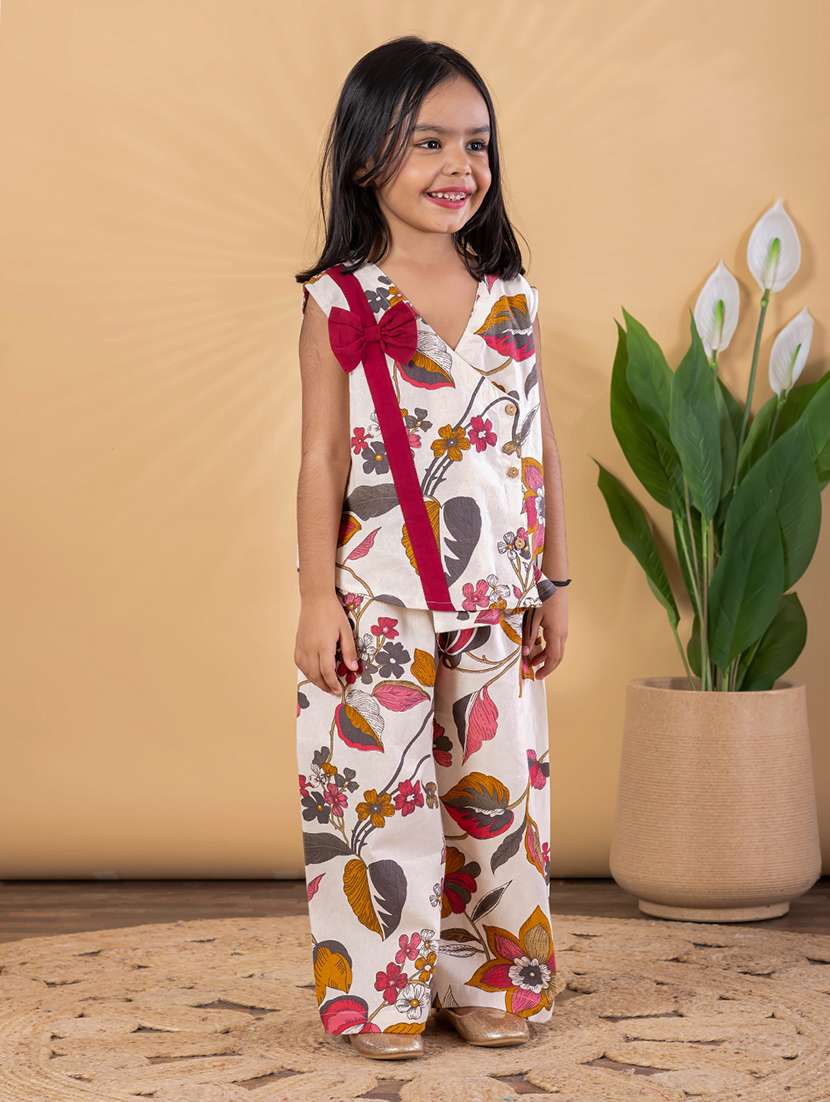girls printed sleeveless top & palazzo co-ords set - 22093302 - Standard Image - 2