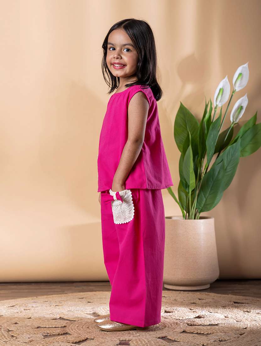girls solid sleeveless top & palazzo co-ords set - 22093306 -  Standard Image - 2