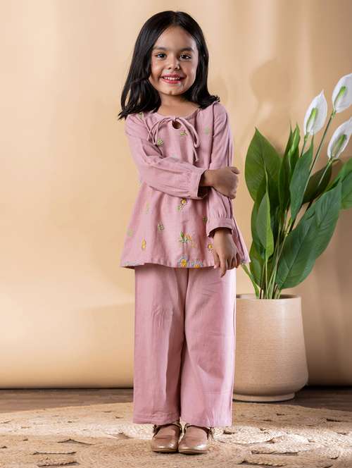 girls embroidered top & palazzo co-ords set