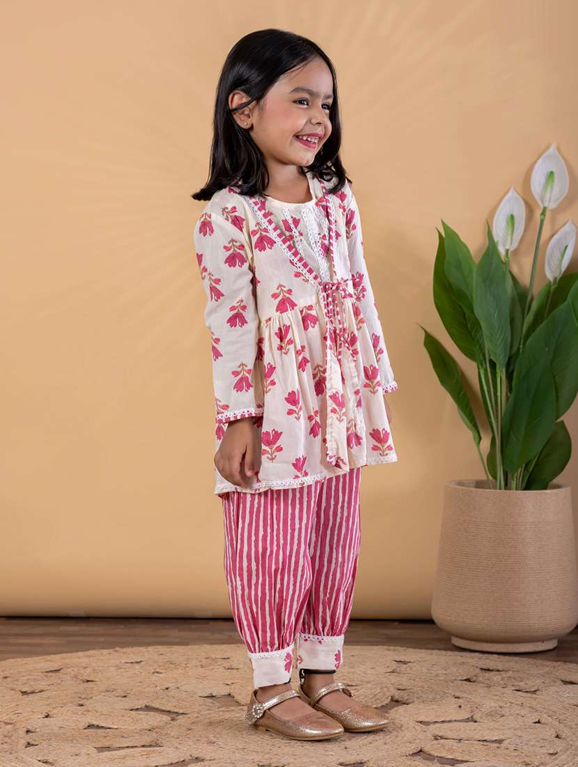 girls floral print long sleeve kurta and salwar set - 22093321 -  Standard Image - 2