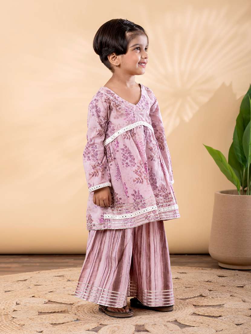 girls printed long sleeve kurta and sahara set  - 22093322 -  Standard Image - 2