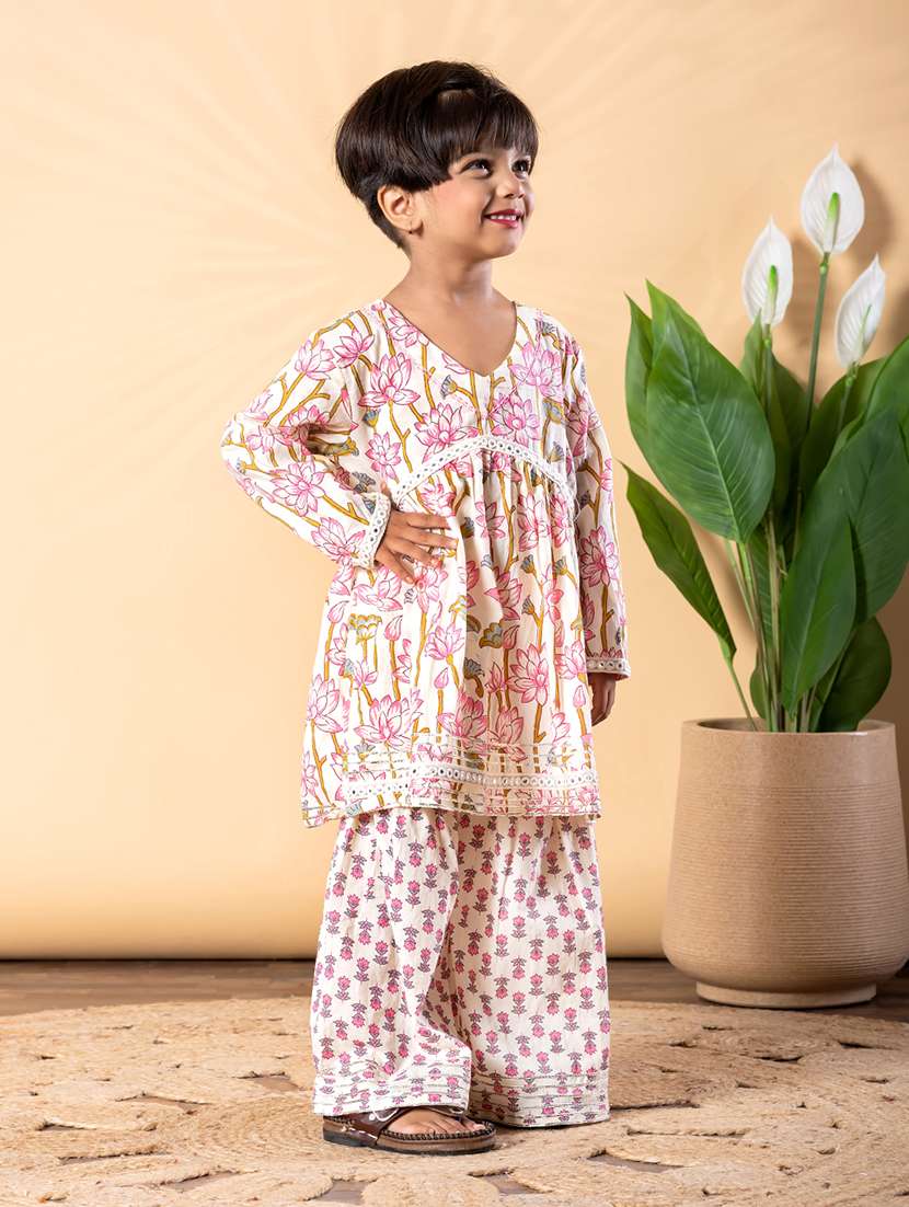 girls floral print long sleeve kurta and sharara set  - 22093323 -  Standard Image - 2