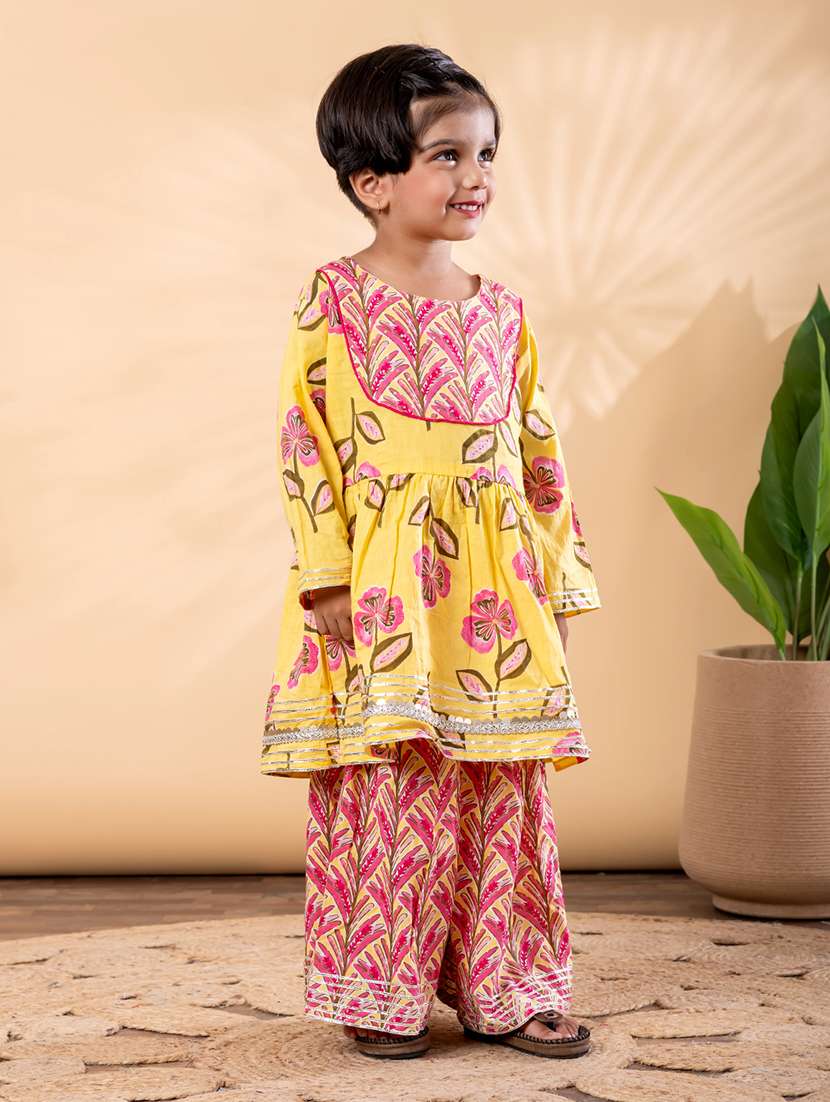 girls floral print long sleeve kurta and sharara set - 22093324 -  Standard Image - 2