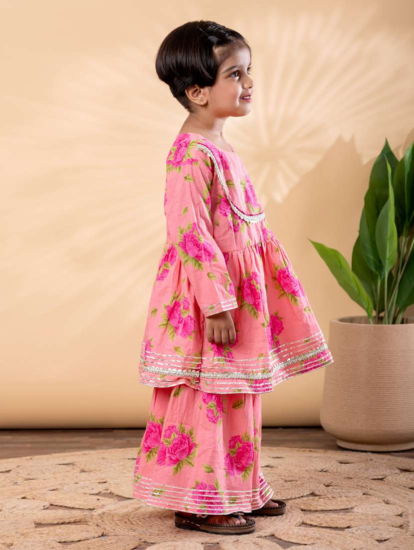 girls printed long sleeve kurta and sharara set  - 22093325 -  Standard Image - 2