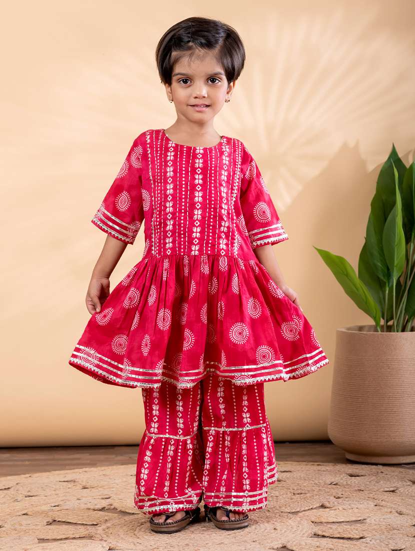 girls printed short sleeve kurta and sharara set  - 22093326 -  Standard Image - 2