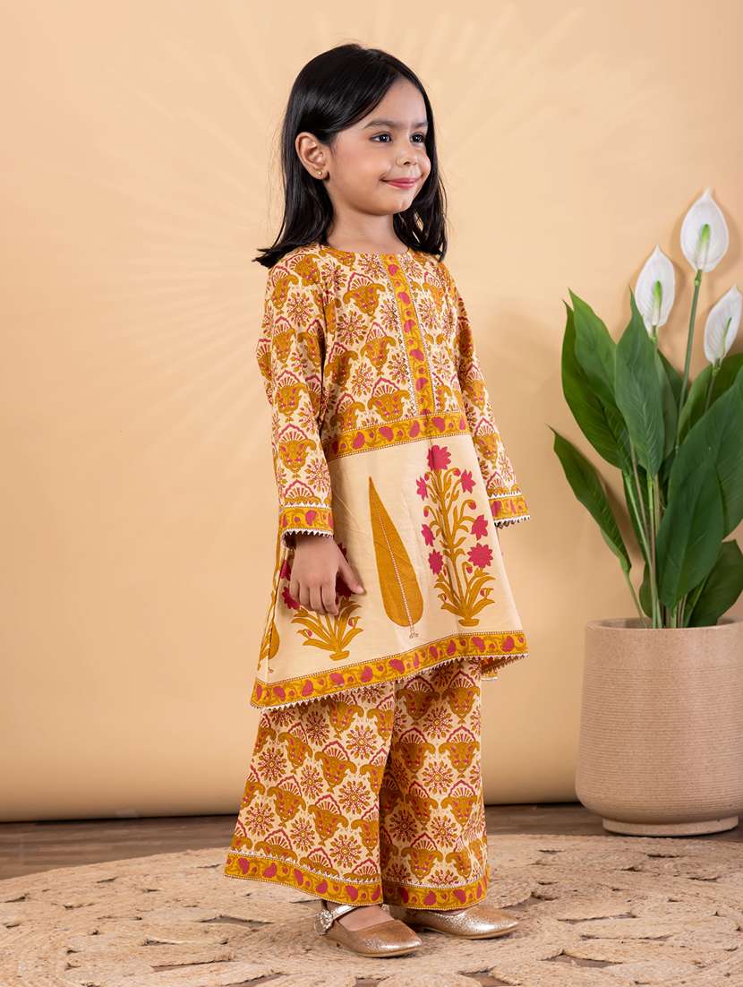 girls printed long sleeve kurta and palazzo set  - 22093332 -  Standard Image - 2