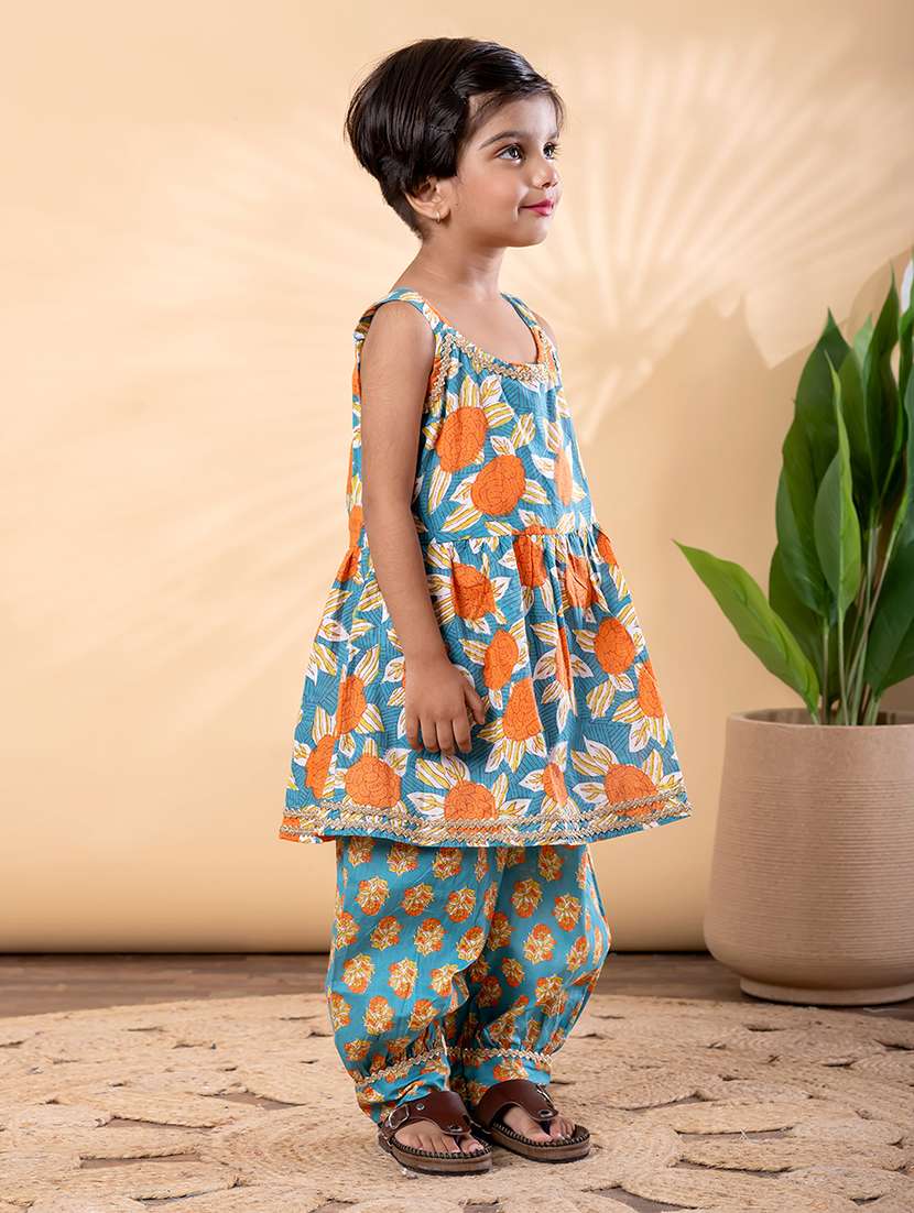 girls floral print shoulder strap kurta and salwar set - 22093333 -  Standard Image - 2