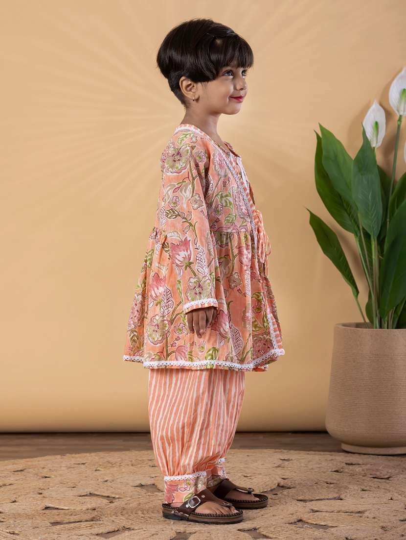 girls printed long sleeve kurta and salwar set  - 22093334 -  Standard Image - 2
