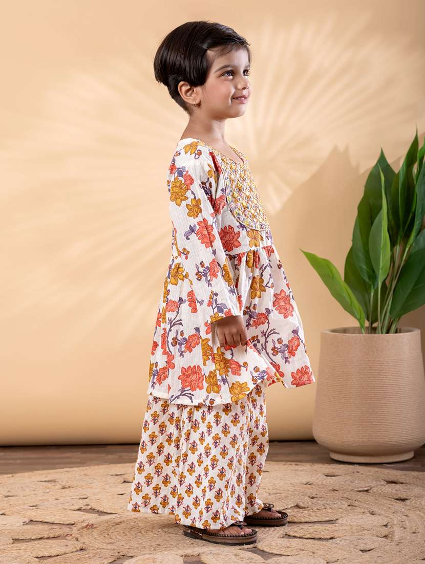 girls printed long sleeve kurta and sharara set  - 22093336 -  Standard Image - 2