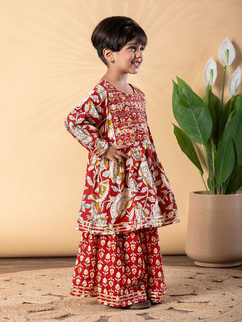 girls printed long sleeve kurta and sharara set  - 22093337 -  Standard Image - 2