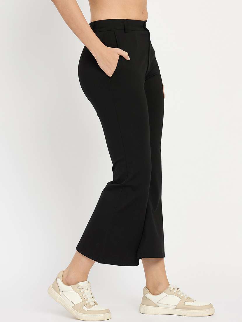 women solid mid rise bootcut trouser - 22093343 -  Standard Image - 2