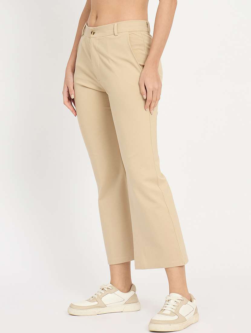 women solid mid rise bootcut trouser - 22093344 -  Standard Image - 2