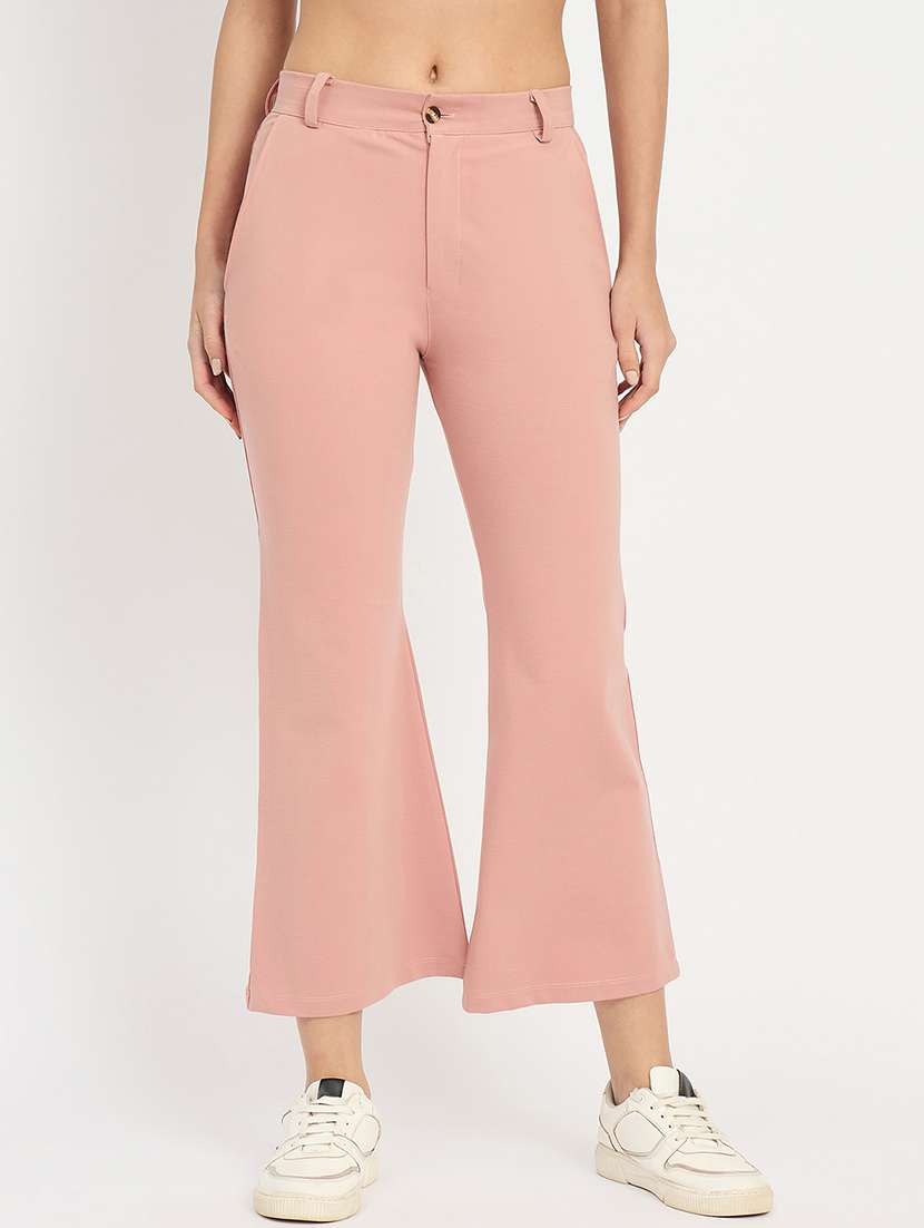 women solid mid rise bootcut trouser