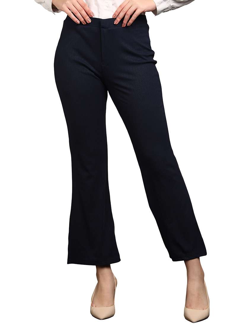women solid mid rise bootcut trouser