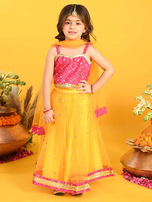 girls embellished lehenga choli with dupatta set