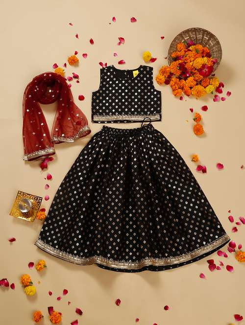 girls foil print lehenga choli with dupatta set