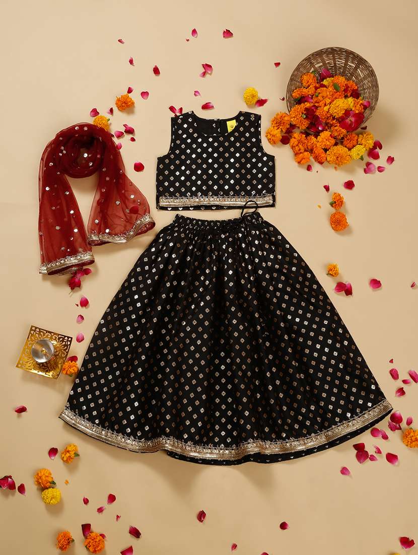 girls foil print lehenga choli with dupatta set - 22093372 -  Zoom Image - 0