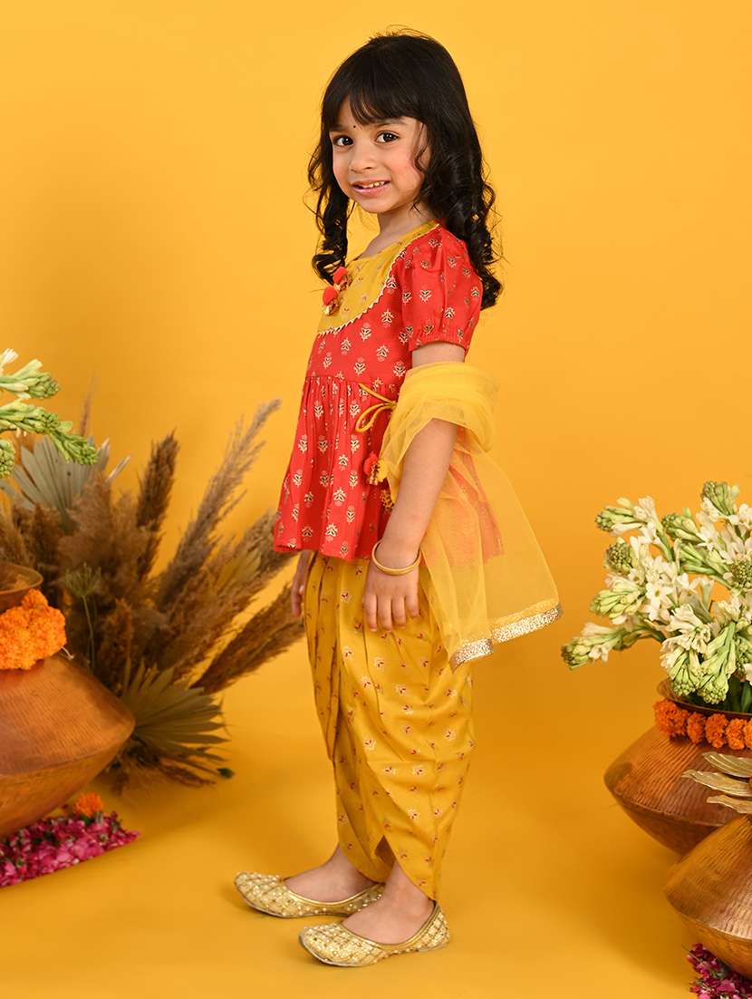 girls printed dhoti and kurta with dupatta set - 22093373 - Standard Image - 2