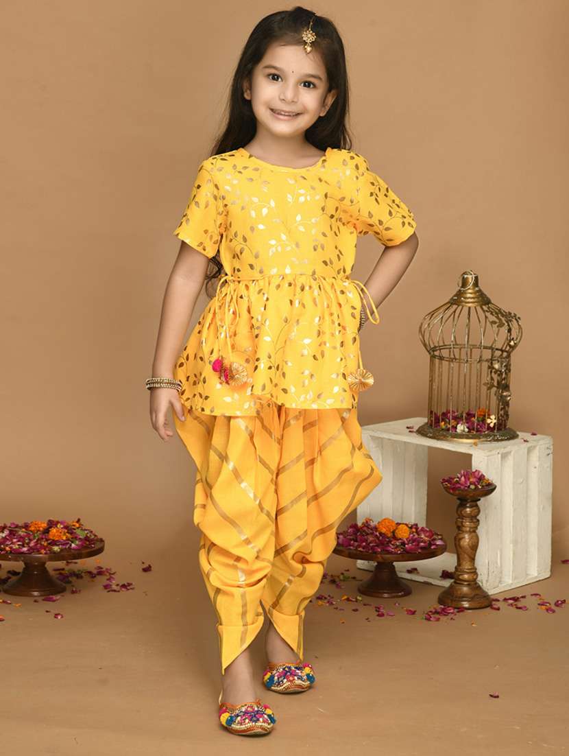 girls foil print kurta and dhoti set