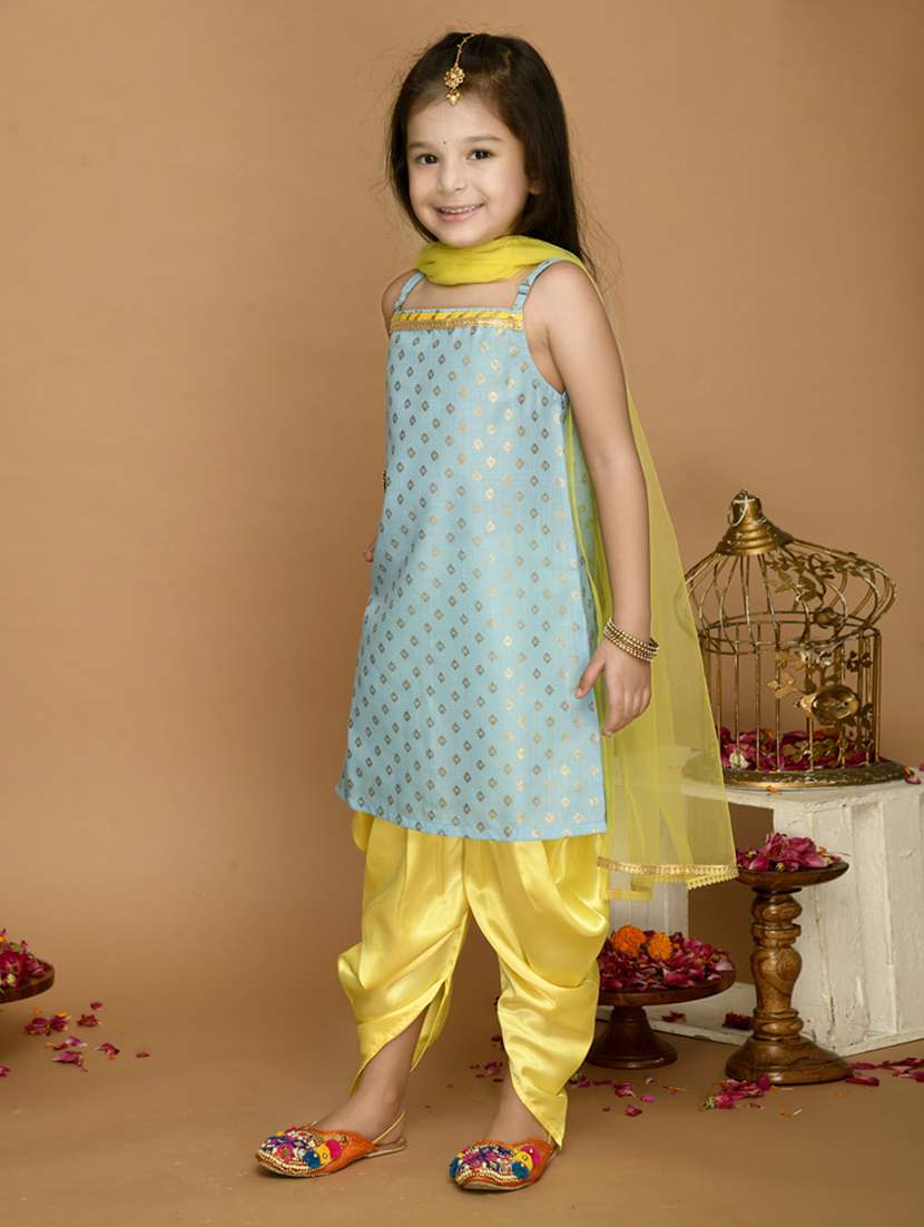 girls foil print dhoti and kurta with dupatta set - 22093379 -  Standard Image - 2