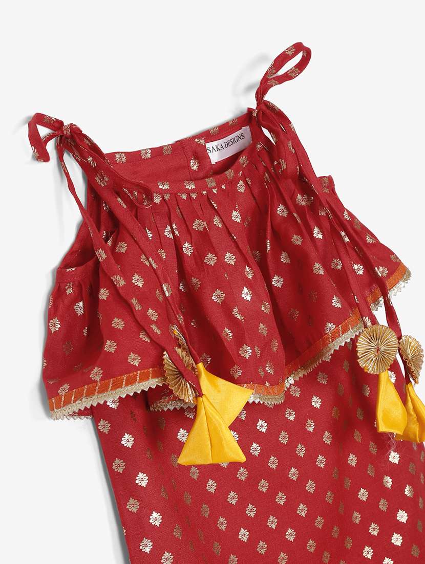 Girls Foil Print Dhoti And Kurta Set 