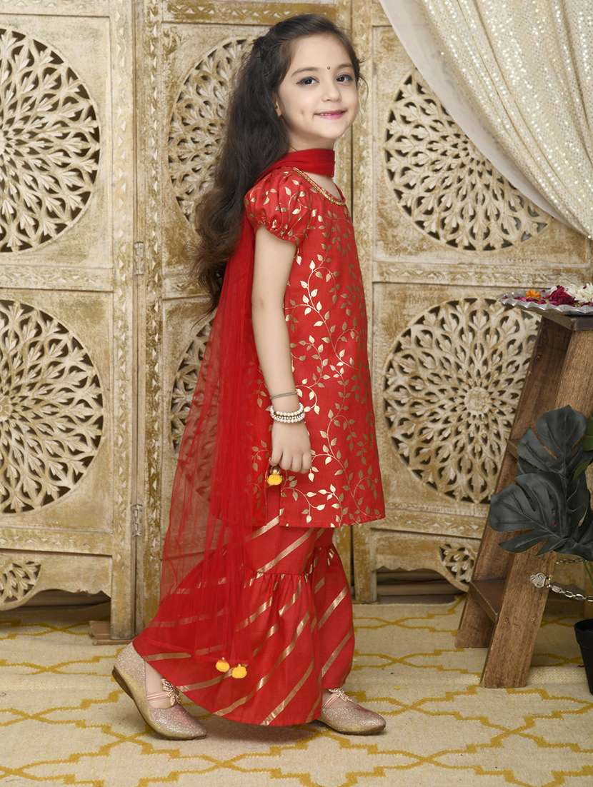 girls foil print kurta and sharara set  with dupatta - 22093383 -  Standard Image - 2