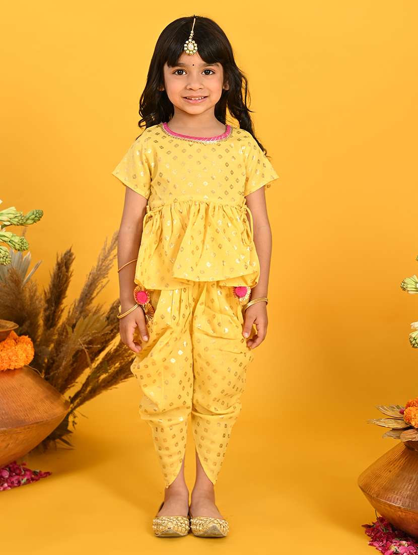 girls foil print kurta and dhoti set 